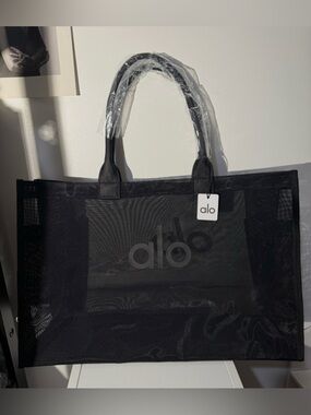 ALO Yoga Black Mesh Tote with Logo